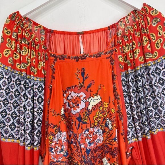 Free People Positano Cherry Combo Printed Flowy Off Shoulder Peasant Blouse - Picture 8 of 16